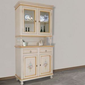 Cristalliera arte povera 2 porte avorio patinato con decori l.104 p.43 h.208 - Mobili 2G
