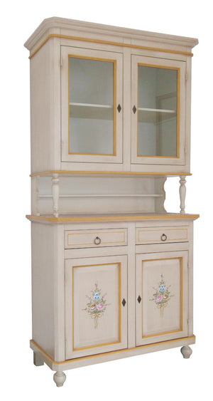 Cristalliera arte povera 2 porte avorio patinato con decori l.104 p.43 h.208 - Mobili 2G