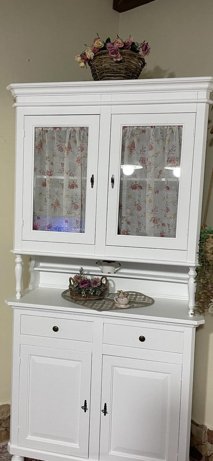 Cristalliera arte povera 2 porte in legno shabby bianco 104x43x205 (1189) - Mobili 2G