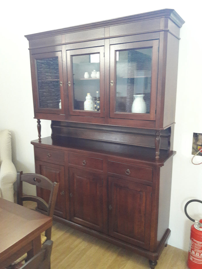 Cristalliera arte povera 3 porte legno tinta noce 150x43x205 (188) - Mobili 2G