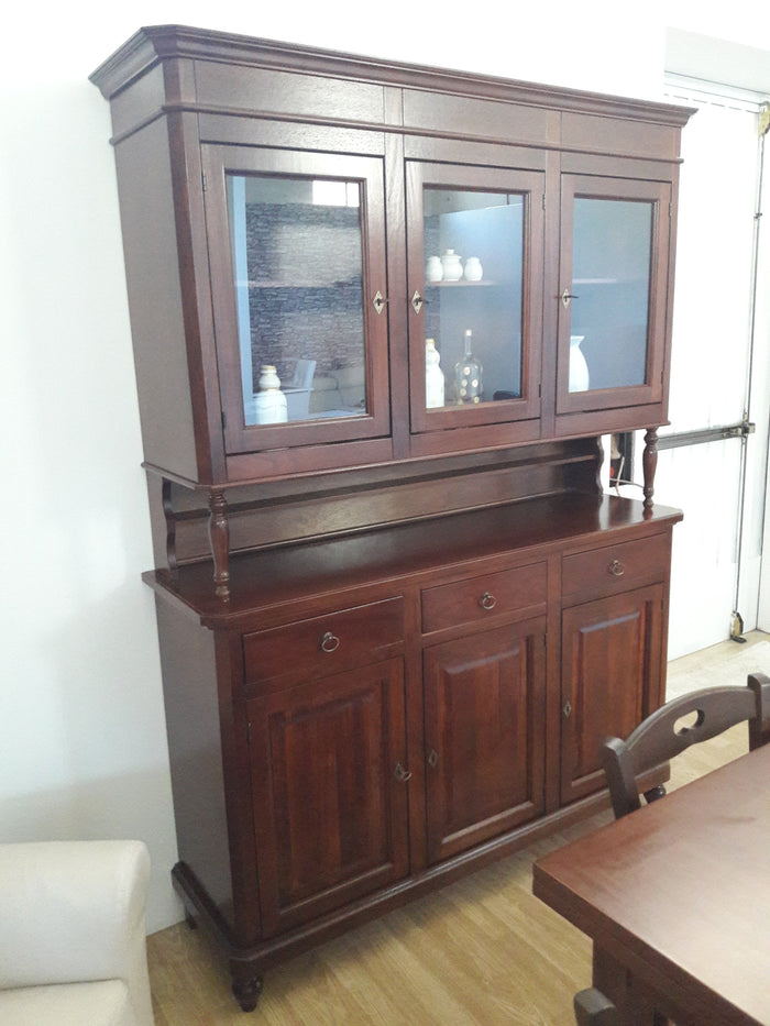 Cristalliera arte povera 3 porte legno tinta noce 150x43x205 (188) - Mobili 2G