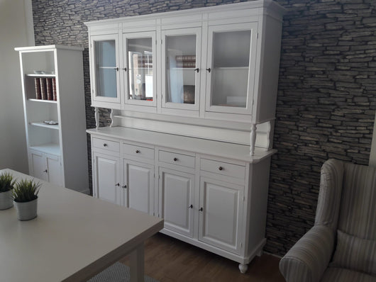 Cristalliera arte povera 4 porte legno shabby bianco 196x43x205h (736) - Mobili 2G