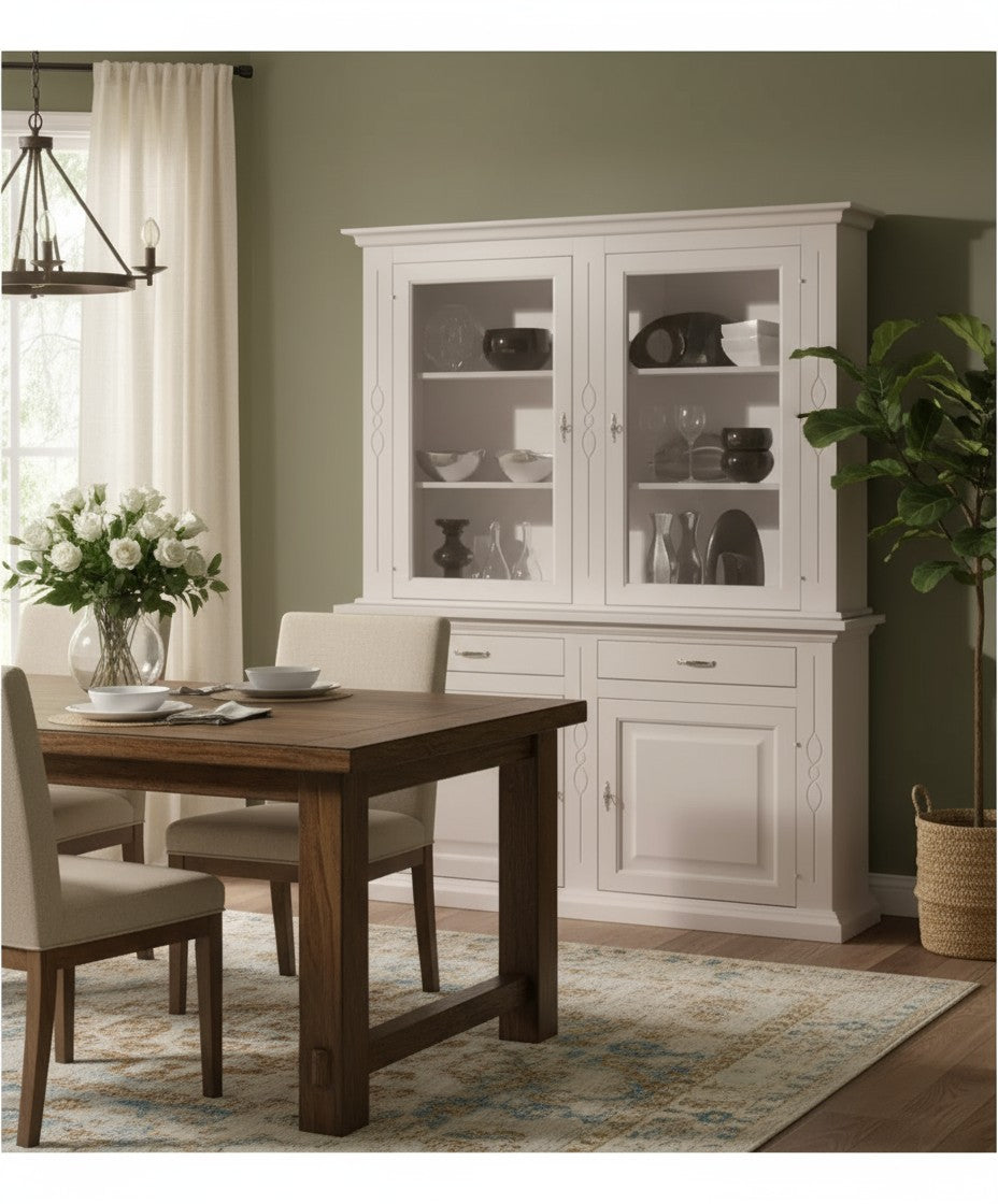 Cristalliera classica shabby bianco intarsi 168x48x222 - Mobili 2G