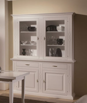 Cristalliera classica shabby bianco intarsi 168x48x222 - Mobili 2G