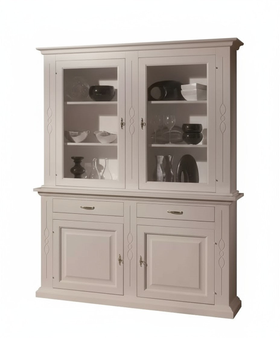 Cristalliera classica shabby bianco intarsi 168x48x222 - Mobili 2G