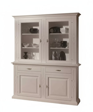 Cristalliera classica shabby bianco intarsi 168x48x222 - Mobili 2G