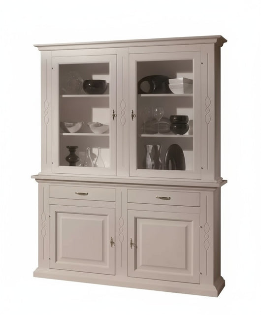 Cristalliera classica shabby bianco intarsi 168x48x222 - Mobili 2G