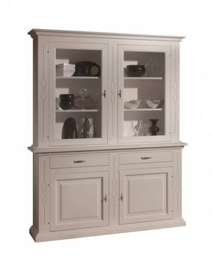 Cristalliera classica shabby bianco intarsi 168x48x222 - Mobili 2G