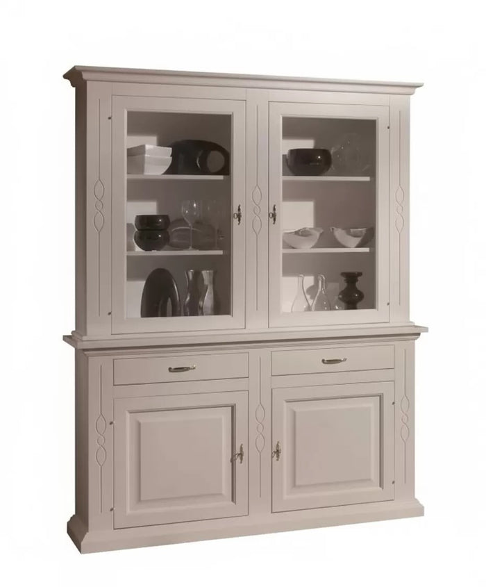 Cristalliera classica shabby bianco intarsi 168x48x222 - Mobili 2G