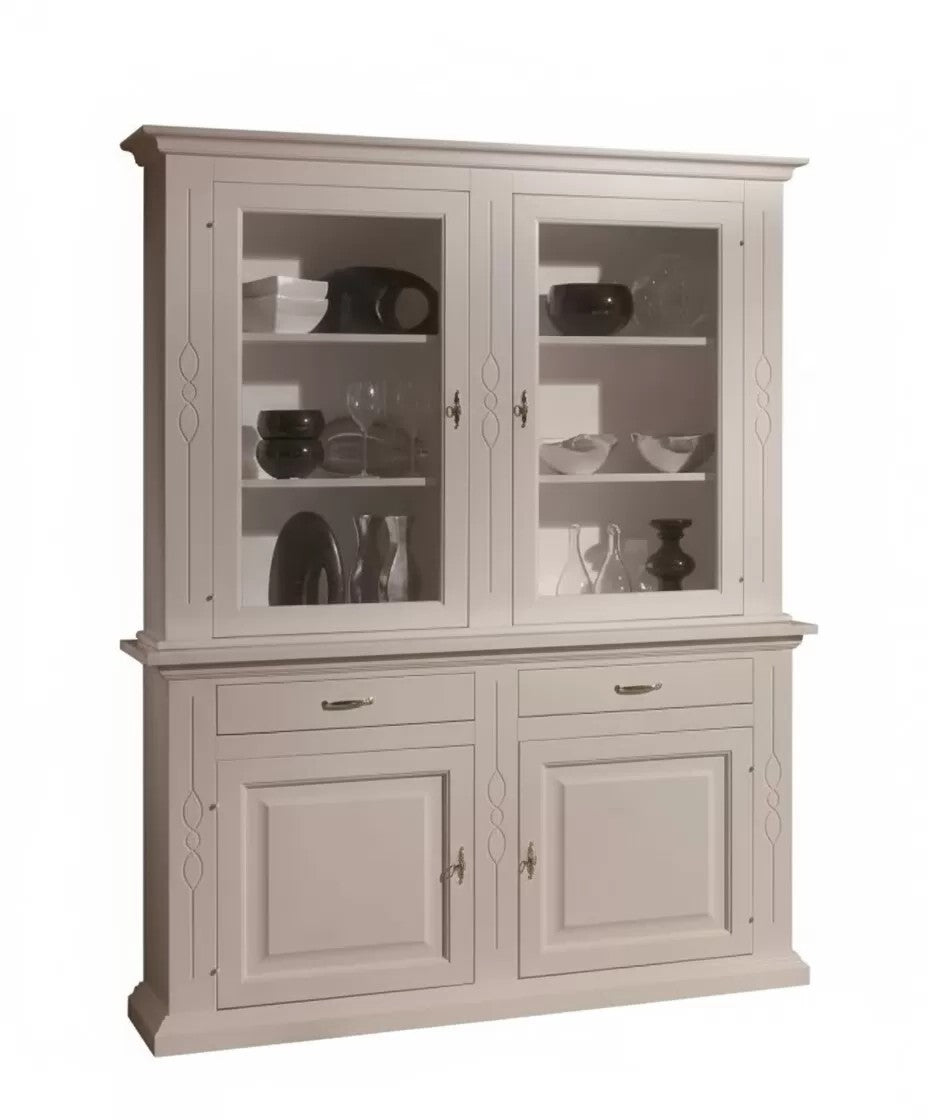 Cristalliera classica shabby bianco intarsi 168x48x222 - Mobili 2G