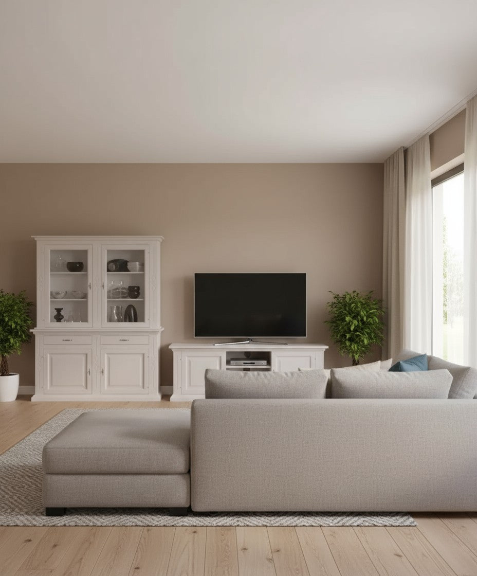 Cristalliera classica shabby bianco intarsi 168x48x222 - Mobili 2G