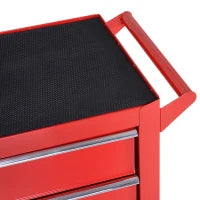 Carrello Porta Attrezzi a 5 Cassetti con Serratura, 4 Ruote e Maniglia, Carrello Officina in Acciaio 69x33x75cm, Rosso