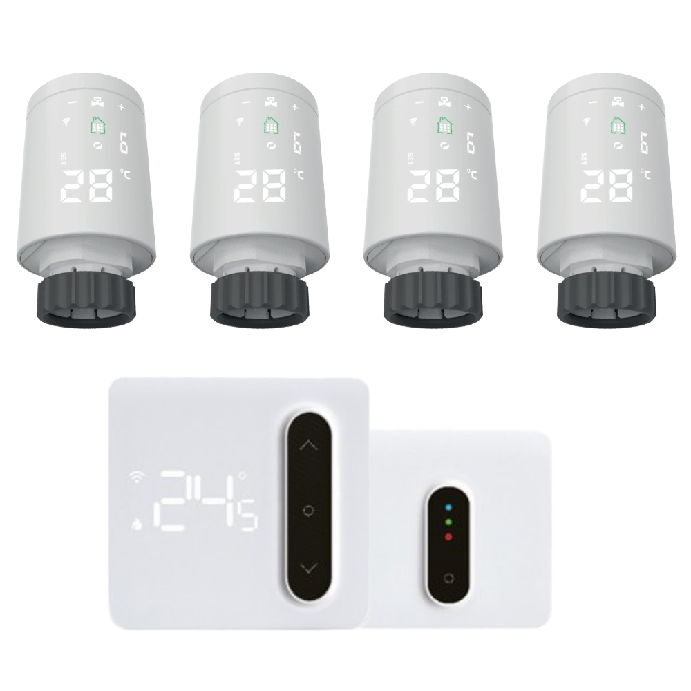 Kit Smart Cronotermostato + 4 Valvola Termostatica Wi-Fi