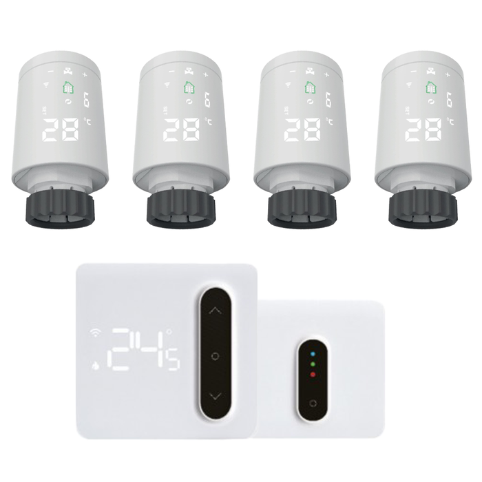 Kit Smart Cronotermostato + 4 Valvola Termostatica Wi-Fi