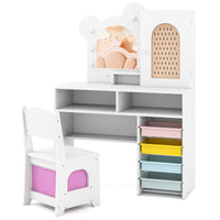 Set tavolo e sedia da principessa con 5 cassetti e 2 scomparti, Tavolo da trucco per bambini con luci Bianco-Toelette per bimbi