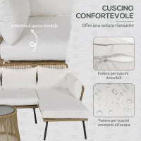 Set da Giardino in Rattan Stile Boho Chic con Divano Angolare e e Tavolino, Crema e Caffè