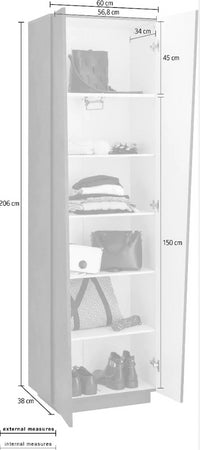  Armadio di design, 2 ante battenti, 5 ripiani, colore Bianco Lucido, ZTC46420035 