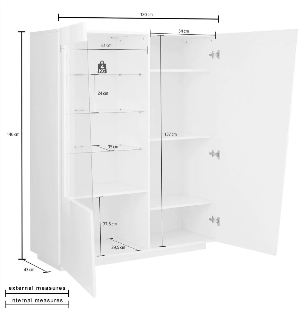  Vetrinetta moderna a 2 ante in Bianco laccato lucido, ZTCVG55176642 
