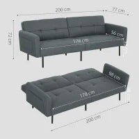 Divano Letto Clic Clac con Schienale Regolabile in Tessuto Effetto Lino, Legno e Acciaio, 200x77x72 cm, Grigio