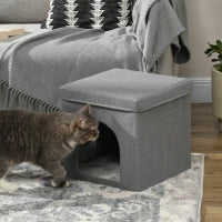 Casetta per Gatti Pieghevole a Cubo con Cuscino e Tappetino Tiragraffi, 36.5x36.5x36.5 cm, Grigio