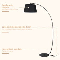 Lampada da Terra ad Arco con Paralume in Tessuto e Interruttore a Pedale, Ø47x105x190cm, Nera