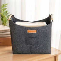 Borsa in Feltro Portalegna da Interno con Manici in Legno, Capacità 15 kg, 45x32x40 cm, Grigio