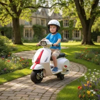 Moto Elettrica per Bambini 2-6 Anni con Batteria 6V Faro Clacson e Ruote di Supporto Bianco