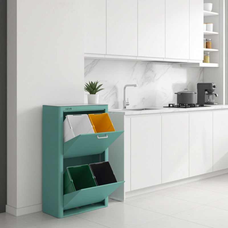 CUBEK - Pattumiera per raccolta differenziata a 4 scomparti