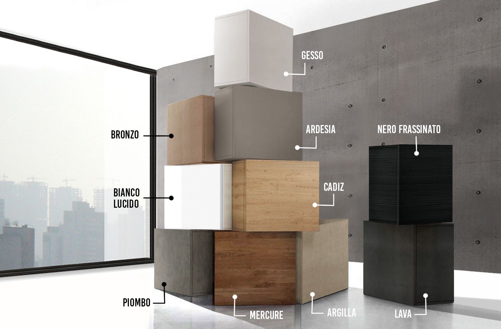 Cubo sospeso finitura Ardesia, Made in Italy, ZLCINFNPENEW34