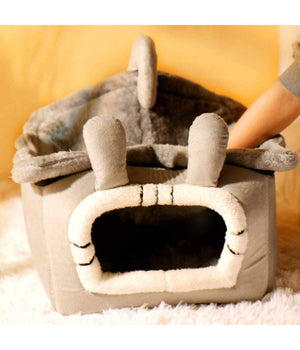 Cuccia Per Cani E Gatti Animali A Forma Di Casetta Morbida Peluche 43x36x34cm         