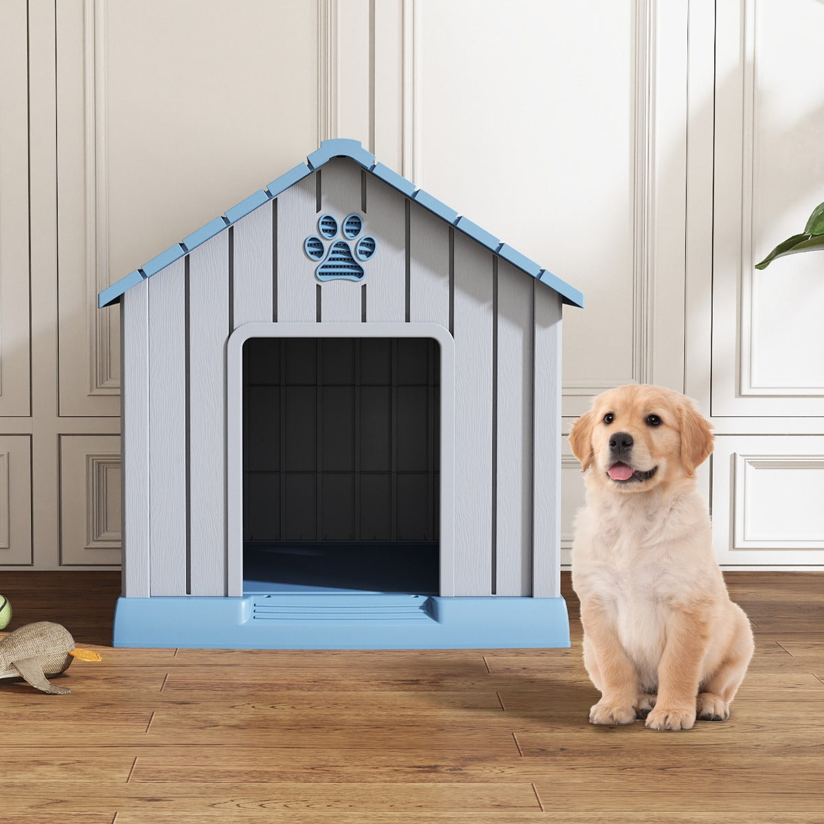 Cuccia in plastica per cani piccoli e medi impermeabile isolata per interni ed esterni, Cuccia con prese d¡¯aria e pavimento rialzato-Casette e lettini