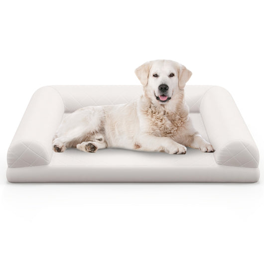 Letto per cani in schiuma con bordi a 3 lati copertura rimovibile e lavabile, Cuccia per cani di taglia media e piccola Beige-Casette e lettini