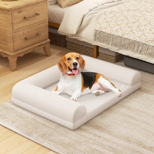 Letto per cani in schiuma con bordi a 3 lati copertura rimovibile e lavabile, Cuccia per cani di taglia media e piccola Beige-Casette e lettini
