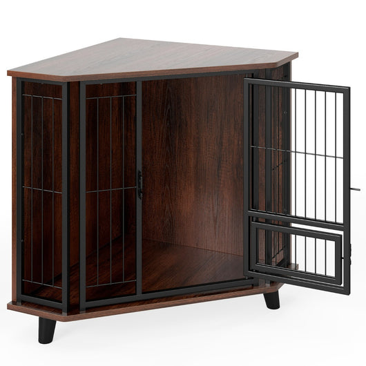 Cuccia per cani angolare con porta serrabile e ampio piano di lavoro, Gabbia salvaspazio con porta di alimentazione-Casette e lettini