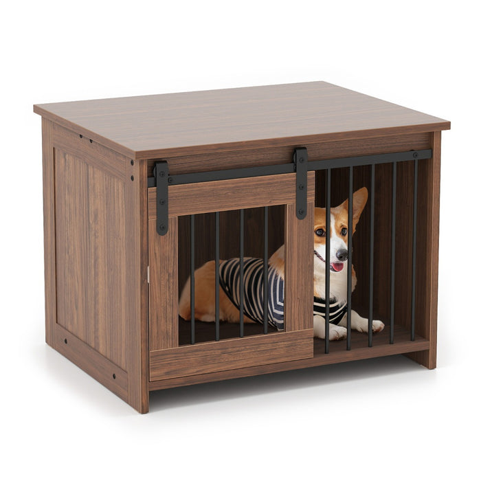 Cuccia per cani gabbia in legno con ampio piano superiore e porta scorrevole, Cuccia moderna di piccola Marrone-Casette e lettini