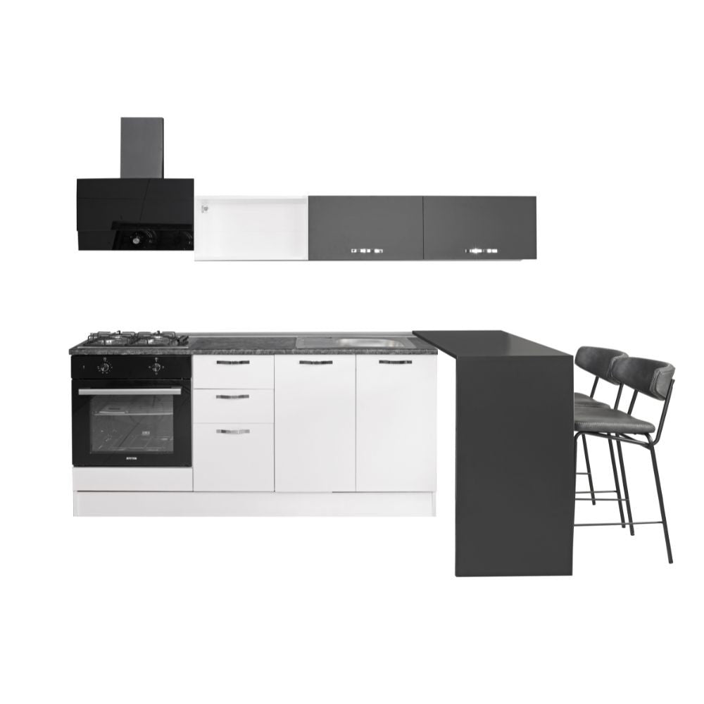 Cucina 240 cm con penisola reversibile colore bianca e nera Altamura