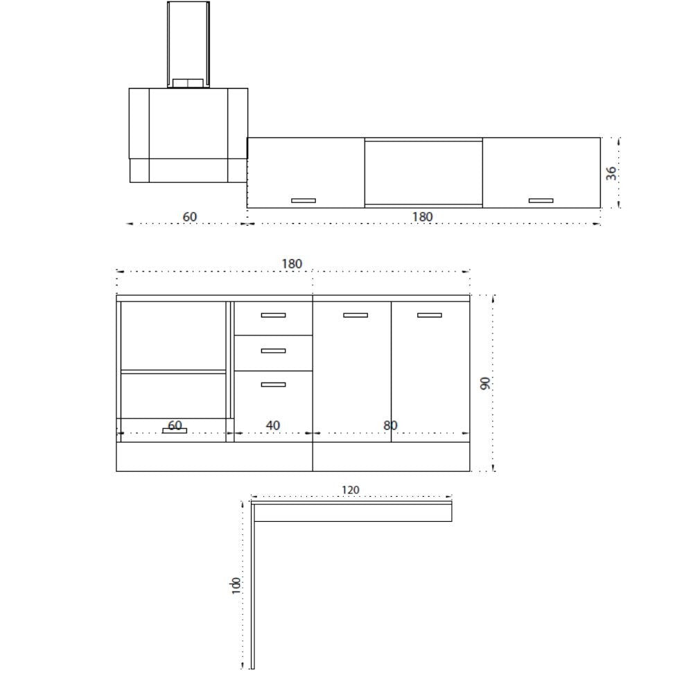 Cucina 240 cm con penisola reversibile colore bianca e nera Altamura