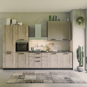Cucina 330 cm rovere rustico e tortora lucido Durazzo Glam sinistra