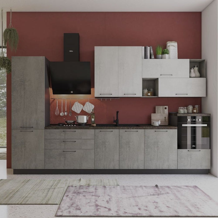 Cucina 360 cm antracite cemento fumo Pola Mira sinistra