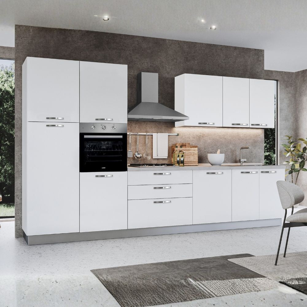 Cucina 360 cm con elettrodomestici Iris colore bianco opaco