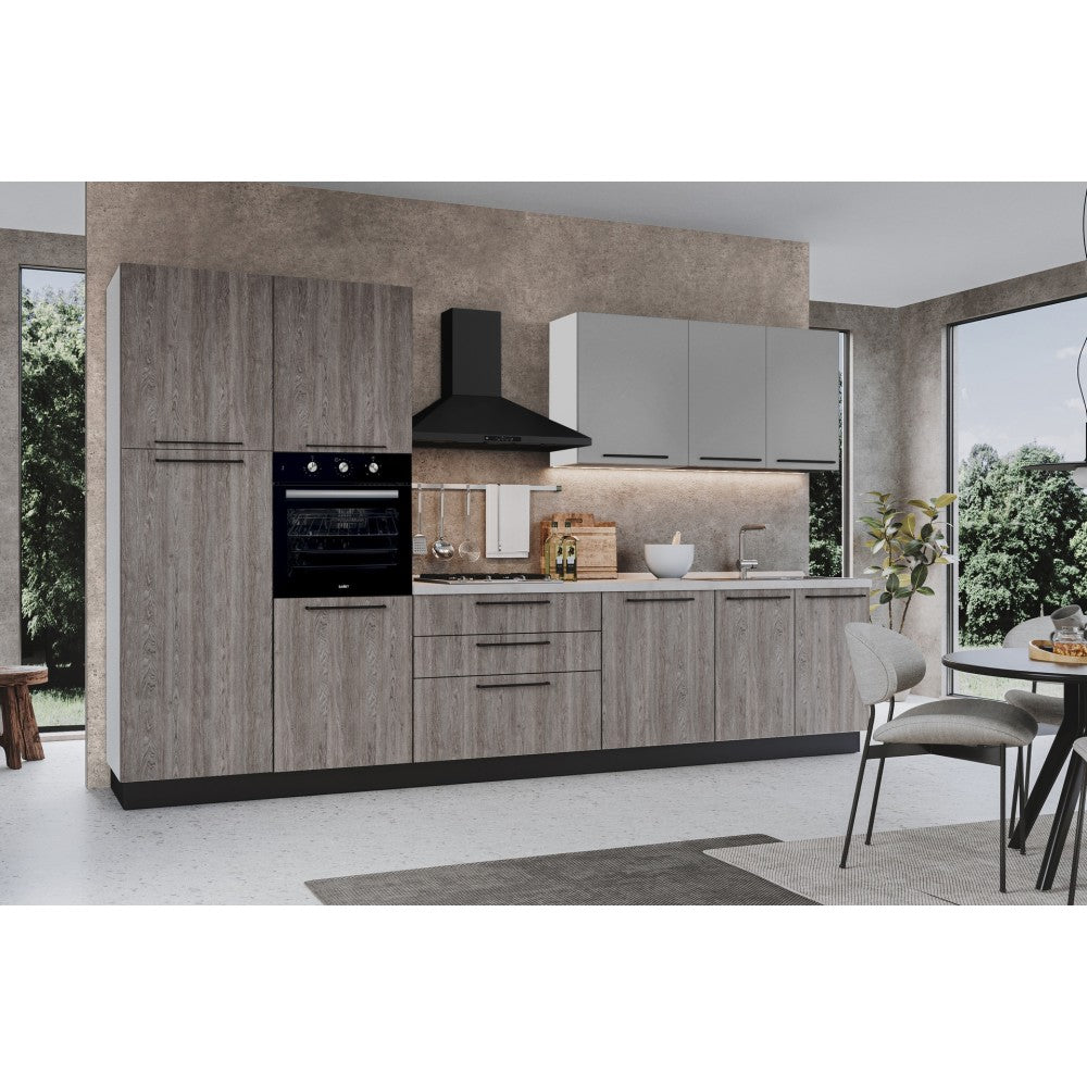 Cucina 360 cm con elettrodomestici Iris colore forest grigio e pensili grigio chiaro