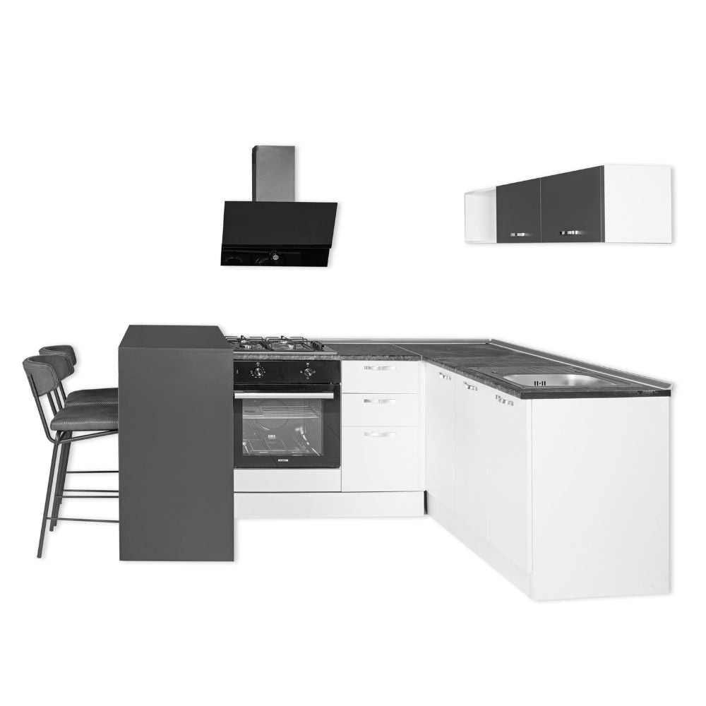 Cucina angolare 180x160 con penisola reversibile colore bianca e nera Matera