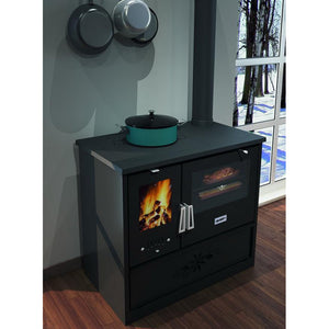 Cucina blinky a legna con forno, fiorella porta vetro, antracite