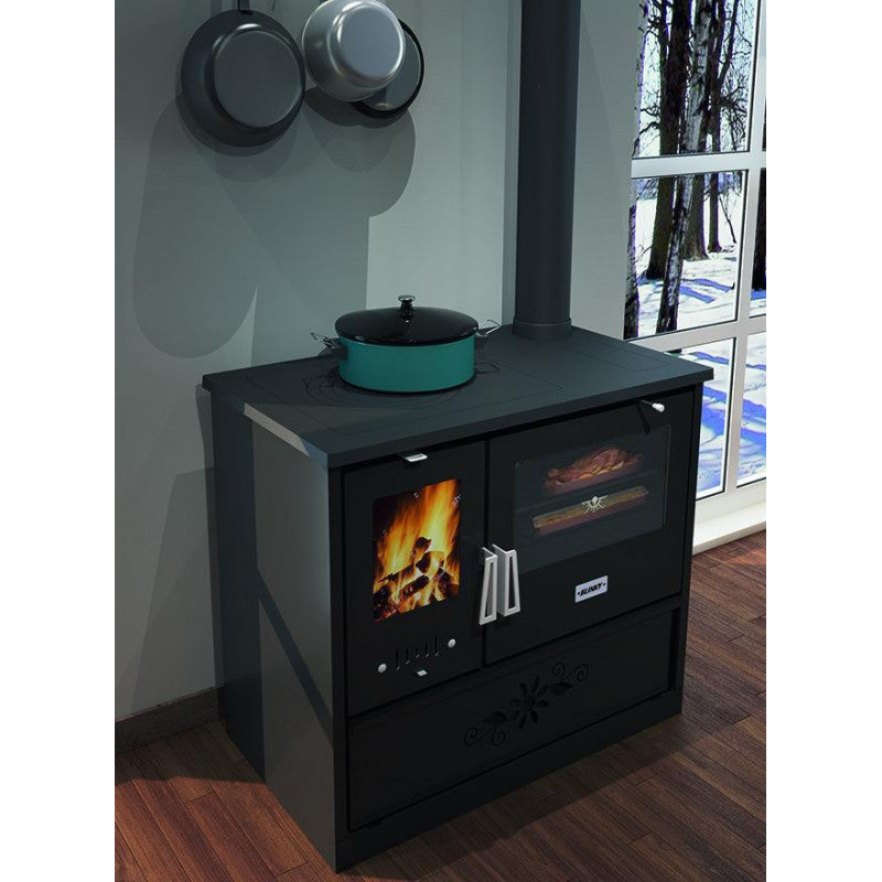 Cucina blinky a legna con forno, fiorella porta vetro, antracite