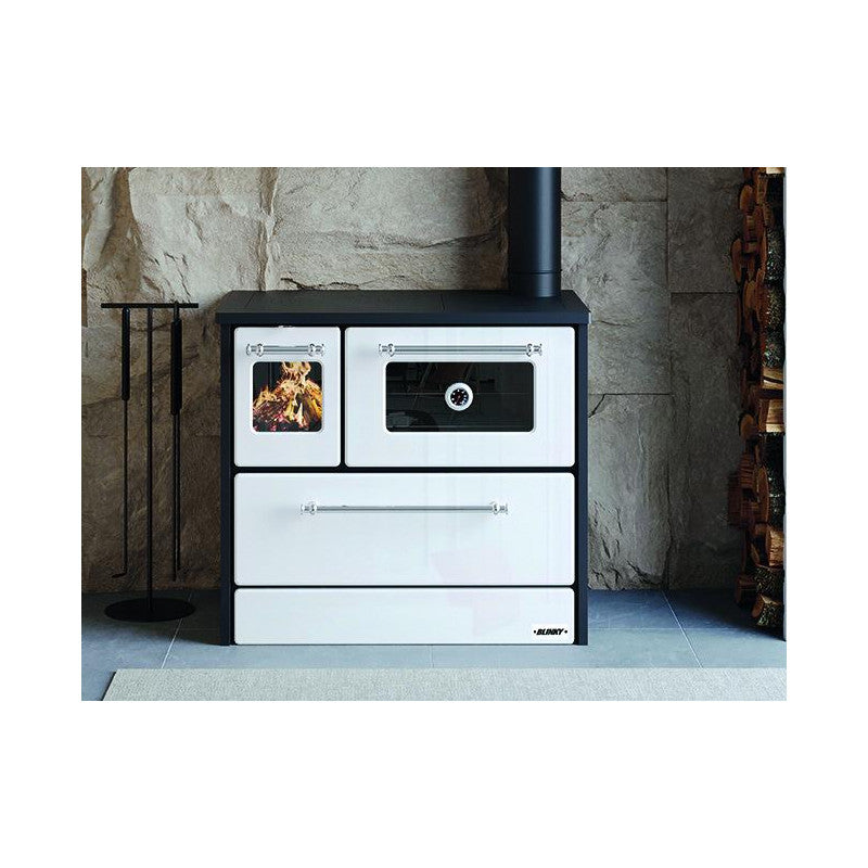 Cucina blinky a legna con forno, giusy porta vetro, bianca