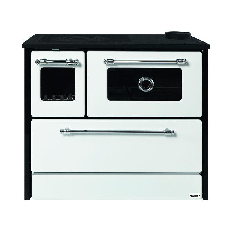 Cucina blinky a legna con forno, giusy porta vetro, bianca