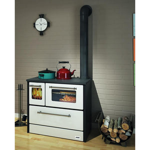 Cucina blinky a legna con forno, giusy porta vetro, bianca