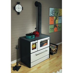 Cucina blinky a legna con forno, giusy porta vetro, bianca