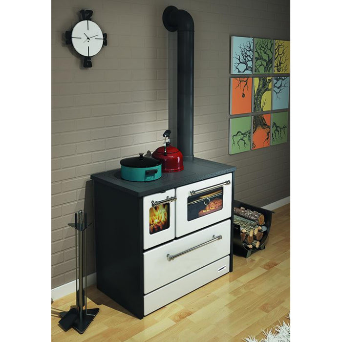 Cucina blinky a legna con forno, giusy porta vetro, bianca