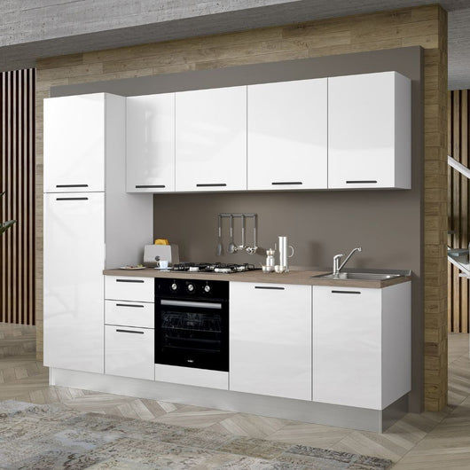 Cucina completa con lavastoviglie 270x217H Folk bianco lucido